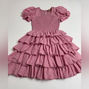 Jessakae Free Spirit Smocked Bodice & Tiered Ruffled Skirt Dress In Rose Sz XS